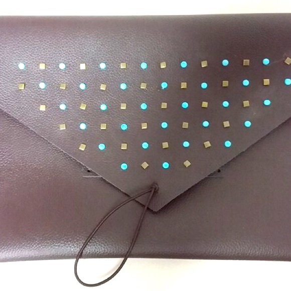 Embellished Handmade Leather Sketch Book Handbag Blue & Brown - Picture 2 of 10